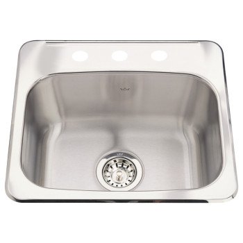 Kindred Steel Queen Series QSL1719-8-3N Bar/Prep Sink, 20 ga, 3-Deck Hole, 19-1/8 in OAW, 17 in OAH, Top, 1-Bowl