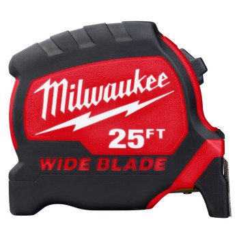 Milwaukee 48-22-0225 Tape Measure, Wide Blade, 25 ft L Blade, 1-5/16 in W Blade, Steel Blade, ABS Case, Closed Case