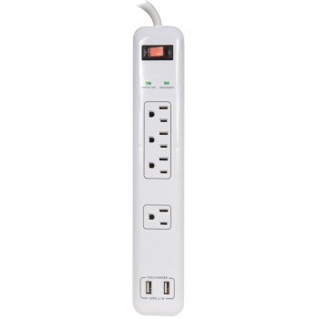 PowerZone OR505104 Surge Protector, 125 V, 15 A, 4-Outlet, 1200 Joules Energy, White