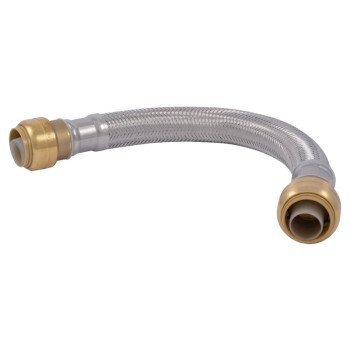 SharkBite U3088FLEX12LF Braided Flexible Water Heater Connector, 3/4 in, FIP, Stainless Steel, 12 in L