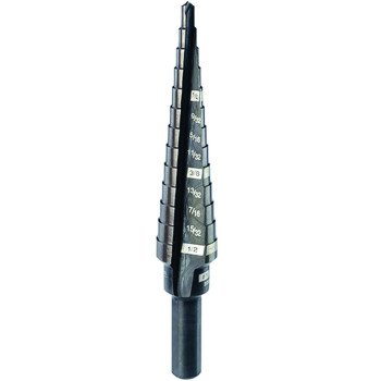 Milwaukee 48-89-9201 Step Drill Bit, 1/8 to 1/2 in Dia, 3-7/64 in OAL, 2-Flute, 1/4 in Dia Shank, Flat Shank