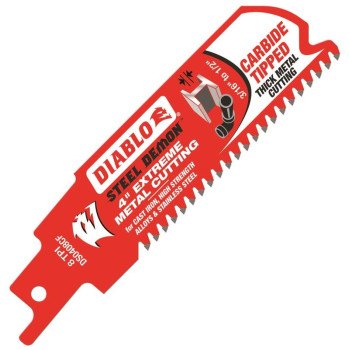 Diablo DS0408CF Reciprocating Saw Blade, Applicable Materials: Cast Iron, Metal, Stainless Steel, 1 in W, 4 in L