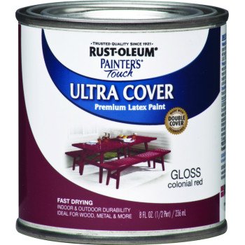 Rust-Oleum 1964730 Enamel Paint, Water, Gloss, Colonial Red, 0.5 pt, Can, 120 sq-ft Coverage Area