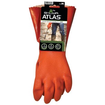 Showa 620M-08.RT Coated Gloves, M, 12 in L, Gauntlet Cuff, PVC, Orange