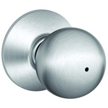 Schlage Orbit Series F40 ORB 626 Privacy Lockset, Round Design, Knob Handle, Satin Chrome, Metal, Interior Locking