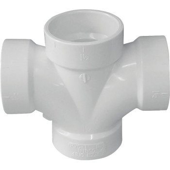 Canplas 192187 Double Sanitary Pipe Tee, 1-1/2 x 3 in, Hub, PVC, White