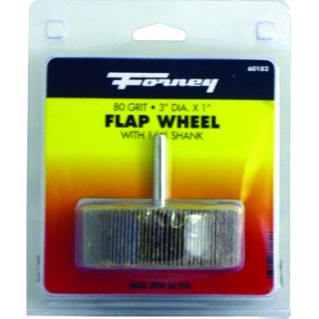 Forney 60182 Flap Wheel, 3 in Dia, 1 in Thick, 1/4 in Arbor, 80 Grit, Aluminum Oxide Abrasive