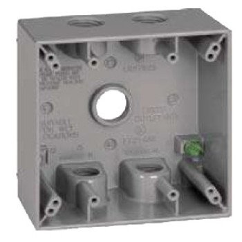 Teddico/Bwf TGB-55V Outlet Box, 2-Gang, 5-Knockout, 5-1/2 in, Metal, Gray, Powder-Coated