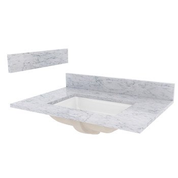 Craft + Main ST31228CWR Vanity Top, 31 in OAW, Marble, 1-Bowl, Rectangular Bowl