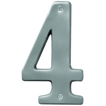 Hy-Ko Prestige Series BR-51SN/4 House Number, Character: 4, 5 in H Character, Nickel Character, Brass