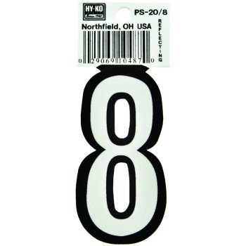 Hy-Ko PS-20/8 Reflective Sign, Character: 8, 3-1/4 in H Character, Black/White Character, Vinyl