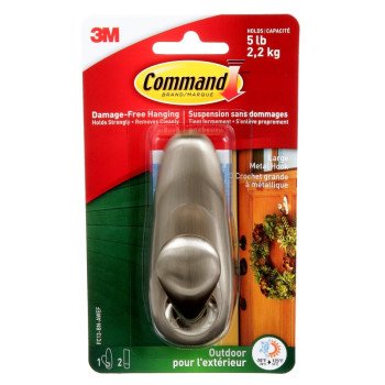 Command FC13-BN-AWEF Hook, 5 lb, 1-Hook, Metal, Brushed Nickel