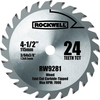 Rockwell RW9281 Circular Saw Blade, 4-1/2 in Dia, 3/8 in Arbor, 24-Teeth, Tungsten Carbide Cutting Edge