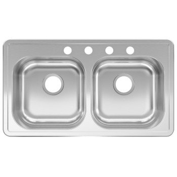 Kindred RDLA3319-6-4CBN Kitchen Sink, 32-15/16 in OAW, 6 in OAD, 18-15/16 in OAH, Stainless Steel, Topmount/Drop-In