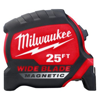 Milwaukee 48-22-0225M Tape Measure, Wide Blade, 25 ft L Blade, 1-5/16 in W Blade, Steel Blade, ABS Case, Black/Red Case