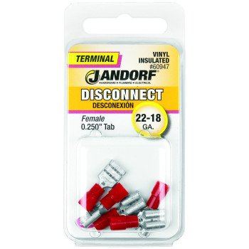 Jandorf 60947 Disconnect Terminal, 22 to 18 AWG Wire, Vinyl Insulation, Copper Contact, Red, 5/PK