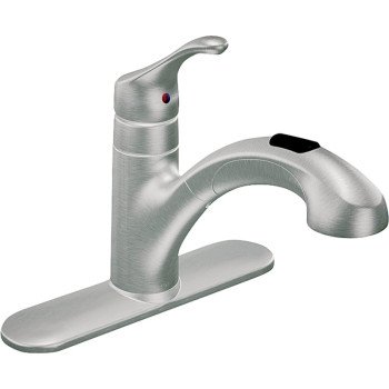 Moen Renzo Glacier CA87316SRS Kitchen Faucet, 1.5 gpm, 1-Faucet Handle, Stainless Steel, Stainless Steel, Deck Mounting