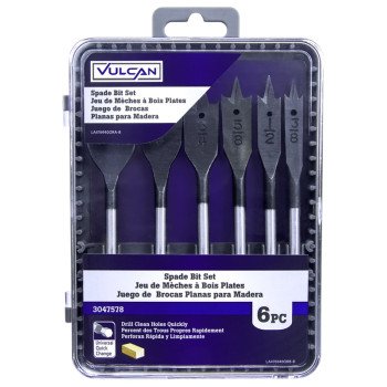 Vulcan 476940OR Wood Spade Drill Bit Set, 6-Piece, Steel, Bright Metal