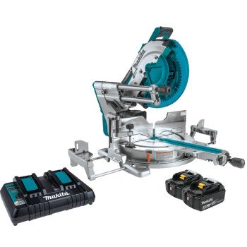 Makita LXT XSL07PT Miter Saw with Laser Kit, Battery, 12 in Dia Blade, 4400 rpm Speed, 0 to 60 deg Max Miter Angle