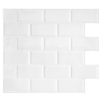 Smart Tiles Mosaik Series SM1020-4 Wall Tile, 10.95 in L Tile, 9.7 in W Tile, Straight Edge, Subway Pattern, White