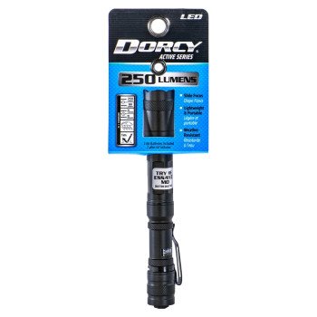 Dorcy 41-4117 Flashlight, AA Battery, Alkaline Battery, 250 Lumens High, 80 Lumens Low Lumens, Spot Beam, Black