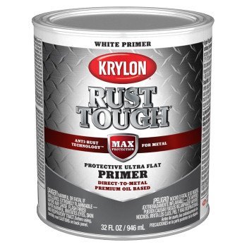 Krylon Rust Tough K09718008 Primer, Ultra Flat, White, 1 qt