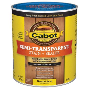 Cabot 16300 Series 140.0016306.005 Exterior Stain, Semi-Transparent, Neutral Base, Liquid, 1 qt