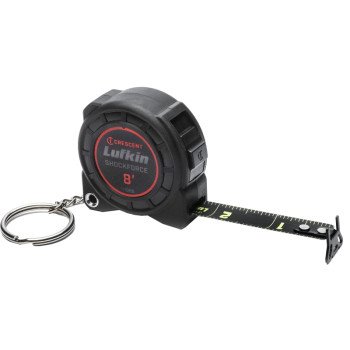 Crescent Lufkin Shockforce Nite Eye Series L1108B Keychain Tape Measure, 8 ft L Blade, 1/2 in W Blade, Nylon Blade