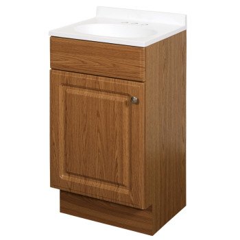 Zenna Home RBC18KK 1-Door Raised Panel Vanity with Top, Wood, Oak, Cultured Marble Sink, White Sink