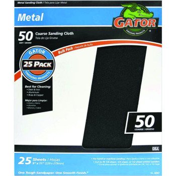 Gator 3292 Sanding Sheet, 11 in L, 9 in W, Coarse, 50 Grit, Emery Abrasive, Cloth Backing