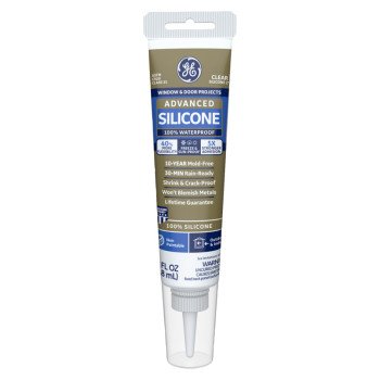 GE Advanced Silicone 2 2810435 Window & Door Sealant, Clear, 24 hr Curing, 2.8 fl-oz Squeeze Tube