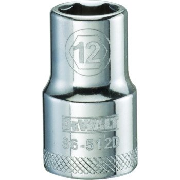 DEWALT DWMT86512OSP Drive Socket, 12 mm Socket, 1/2 in Drive, 6-Point, Vanadium Steel, Polished Chrome