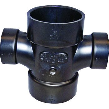 Canplas 102181BC Reducing Double Sanitary Pipe Tee, 3 x 2 in, Hub, ABS, Black