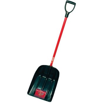 BULLY Tools 92400 Grain and Snow Shovel, 15 in W Blade, 19-3/4 in L Blade, Poly Blade, Fiberglass Handle, 53-1/2 in OAL