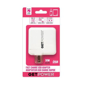 GetPower GP-AC2USB-PD USB AC Adapter, 2 -USB Port, White