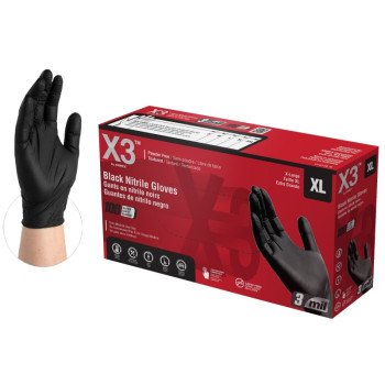 Ammex BX348100 Disposable Gloves, XL, Nitrile, Powder-Free, Black, 9-1/2 in L