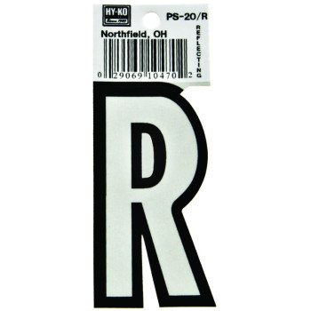 Hy-Ko PS-20/R Reflective Letter, Character: R, 3-1/4 in H Character, Black/White Character, Vinyl