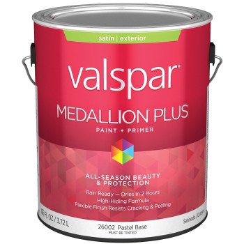 Valspar Medallion Plus 2600 028.0026002.007 Latex Paint, Acrylic Base, Satin Sheen, Pastel Base, 1 gal, Plastic Can