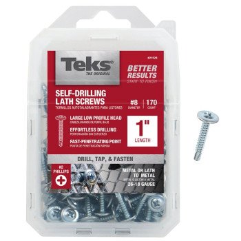 Teks 21528 Lath Screw, #8 Thread, Truss Head, Phillips Drive, Drill Point, Steel, Zinc