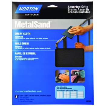 Norton MetalSand 07660747855 Sanding Sheet, 11 in L, 9 in W, Emery Abrasive, Cloth Backing