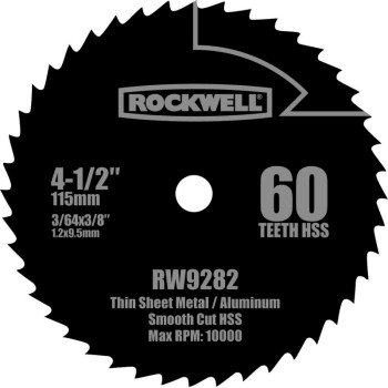 Rockwell RW9282 Circular Saw Blade, 4-1/2 in Dia, 3/8 in Arbor, 60-Teeth