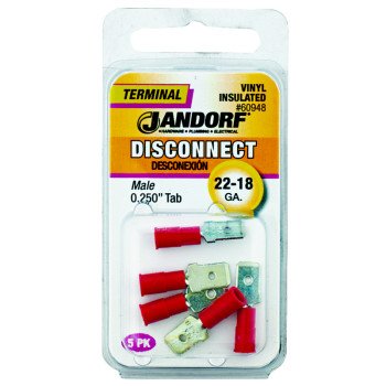 Jandorf 60948 Disconnect Terminal, 22 to 18 AWG Wire, Vinyl Insulation, Copper Contact, Red, 5/PK