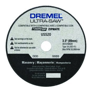 Dremel US520-01 Masonry Cutting Wheel, 3-1/2 in Dia, 0.094 in Thick, 7/16 in Arbor, 30 Grit, Silicone Carbide Abrasive