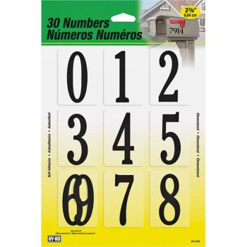 Hy-Ko MM-200B Packaged Number Set, 2-3/8 in H Character, Black Character, Plastic