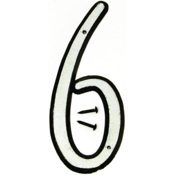 Hy-Ko 30600 Series 30606 House Number, Character: 6, 4 in H Character, Black/White Character, Plastic