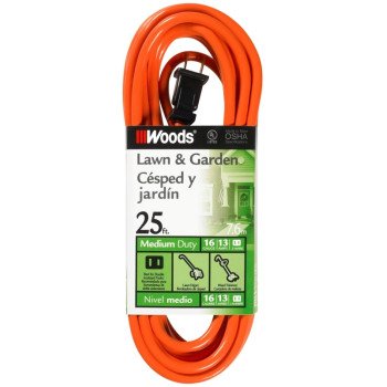 Woods 0722 Extension Cord, 16 AWG Cable, 25 ft L, 13 A, 125 V, Orange