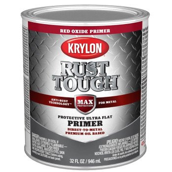 Krylon Rust Tough K09721008 Primer, Ultra Flat, Red Oxide/Rusty Metal, 1 qt