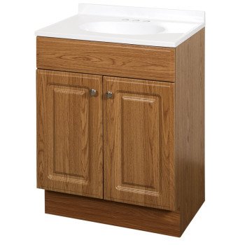 Zenna Home RBC24KK 2-Door Raised Panel Vanity with Top, Wood, Oak, Cultured Marble Sink, White Sink, 1/EA