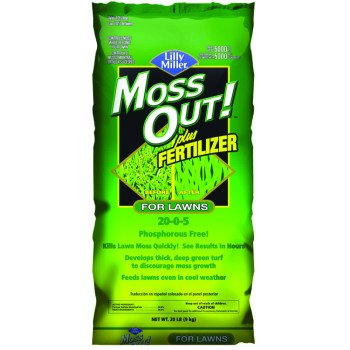 Moss Out! 100508946 Lawn Fertilizer, 20 lb Bag, Solid, 20-0-5 N-P-K Ratio