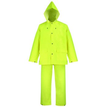 Diamondback OX025PU-XL Rain Suit, XL, 30-1/2 in Inseam, Polyester, Hi-Viz Yellow, Comfortable Oxford Polyester Collar